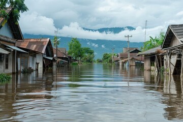 Fototapeta premium The village in flooding natural disaster
