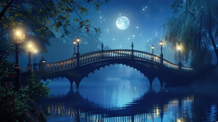 Obraz premium Scenic Bridge with a Romantic Background Atmosphere