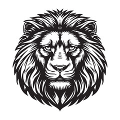 Simple lion head logo design, black vector illustration on white background