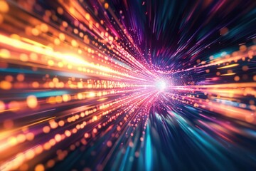 Obraz premium Vibrant digital burst of colors depicting high-speed data transfer and futuristic technology
