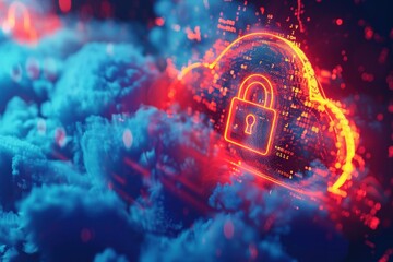 Vibrant digital illustration of a padlock on a cloud, symbolizing data security