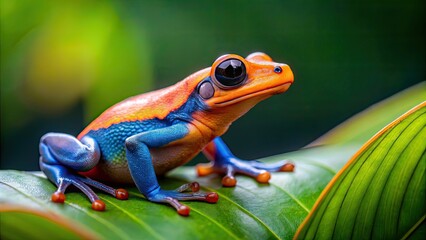 Frog with orange legs and blue body sitting on leaf, frog, orange legs, blue body, sitting, leaf, nature, wildlife, amphibian
