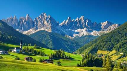 Landscape of Green Meadow with Alp Mountain in Switzerland 
