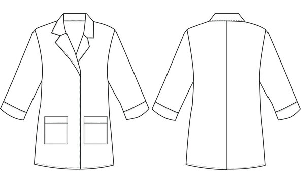 Medical doctor working robe. Fashion sketch illustration vector line art outline cort blazer collection 