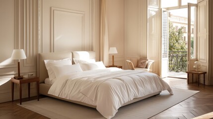 Harmonious Blend of Rococo Elegance and Modern Design in Spacious Bedroom with Golden Ratio Proportions