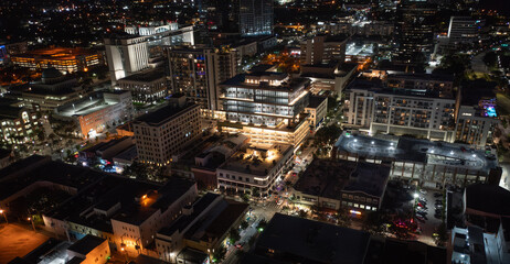 West Palm Beach, Florida downtown aerial view at night by Clematis street. 