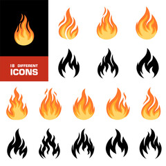 Fire icons. Fire icons set. Burn sign collection.