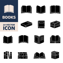 Books icons. Books icon set. Silhouette style.