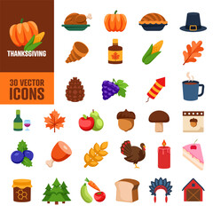 Thanksgiving icon set. Flat style. Thanksgiving icon.