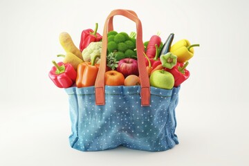 vibrant bag of groceries, fresh produce element, realistic digital rendering, detailed and colorful, isolated on white background
