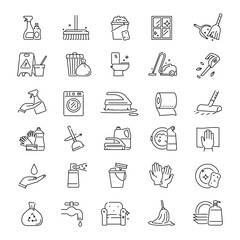 Cleaning icon. Cleaning icon set. Housekeeping icon set. Linear icon.