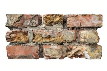 Obraz premium rustic brick wall, architectural element, realistic digital rendering, detailed texture, isolated on white background