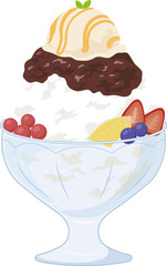 Shaved ice with red beans (patbingsu) summer ice dessert illustration