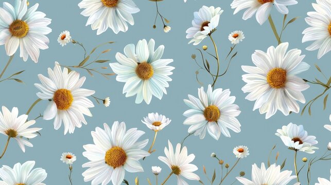 Beautiful Daisy Pattern on Soft Blue Background