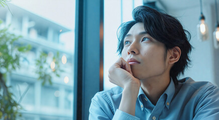 考え事をする男性