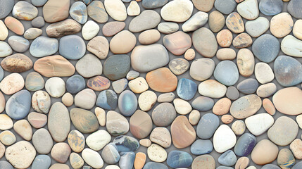 Seamless texture of smooth colorful pebbles forming a relaxing pattern