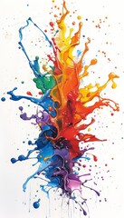 Abstract colorful paint splatters on white background.