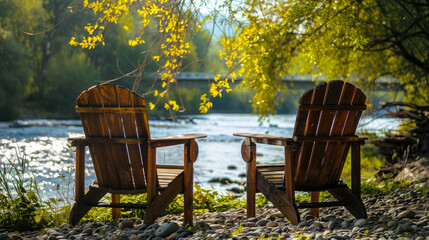 Fototapeta premium Two comfy chairs by the river