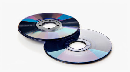 Two piles of blank DVD-R discs on a white background.