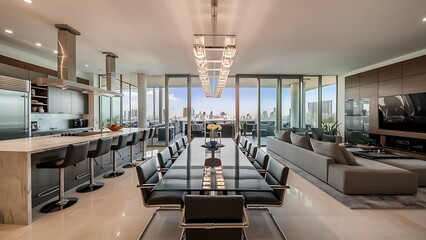 Modern condo kitchen dining and living room