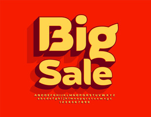 Vector promo poster Big Sale. Modern 3D Font. Bright Creative Alphabet Letters and Numbers set.