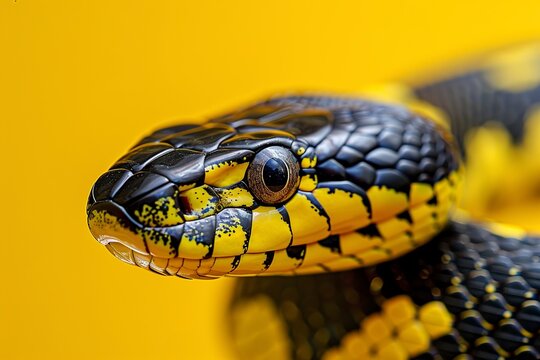 photo of snake, solid yellow background