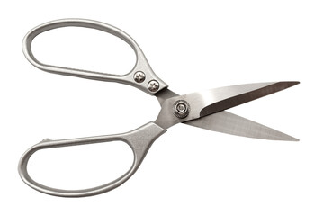 Stationery scissors on a white background for office work. Tailor's or seamstress's scissors