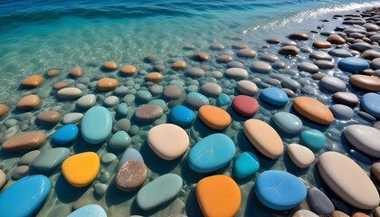 Obraz premium Beautiful colourful water stones and blue water at beach