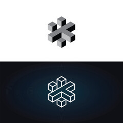 This is a 3d logo of several block shapes that form a hexagonal shape 