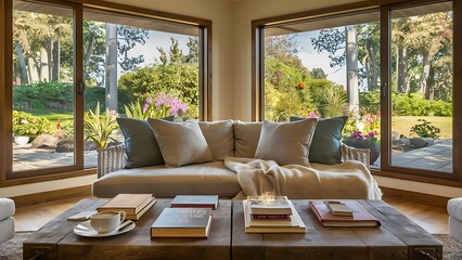 Fototapeta premium Living room with two story windows