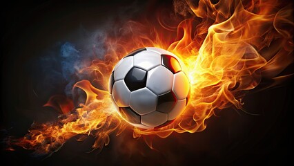 Fototapeta premium Soccer ball engulfed in flames , sports, burning, hot, explosive, competition, fiery, ball, soccer, flames, blaze, heat, intense