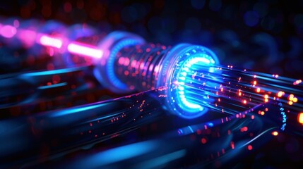abstraction of data transmission using fiber optic cable in section.