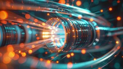 Fototapeta premium abstraction of data transmission using fiber optic cable in section.