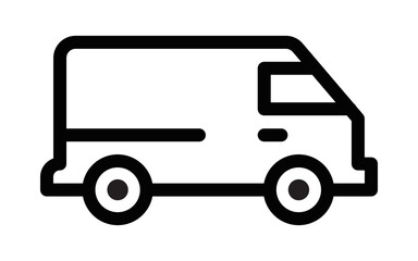Vector illustration of a delivery van in a simple black and white design. Editable stroke.