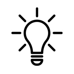 Vector illustration of a lightbulb icon with rays representing an idea in a simple black and white design. Editable stroke.