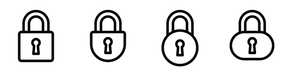 Vector illustration of a padlock icon in a simple black and white design. Editable stroke.