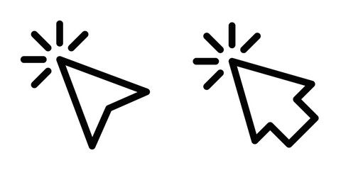 Vector illustration of a cursor click icon in a simple black and white design. Editable stroke.
