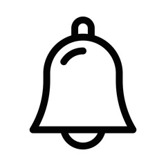 Vector illustration of a black outline bell icon, symbolizing notifications or alerts, on a white background. Editable stroke.