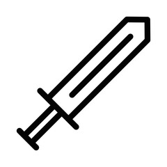 Vector illustration of a black outline sword icon, symbolizing weapon or battle, on a white background. Editable stroke.