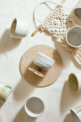 Ceramic cup on a textile
