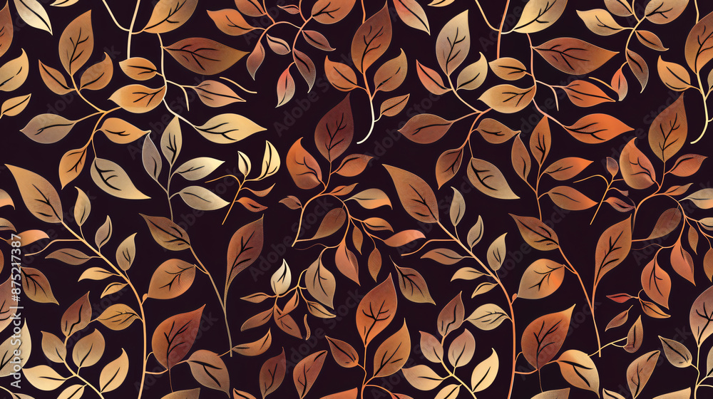 Poster seamless floral pattern with golden branches spreading on a dark background, perfect for creating el