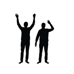 Man Raising and Waving Hands Silhouette Set. People emotions and activities concept vector