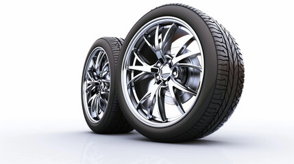 Obraz premium Car wheels, or tires, made of aluminum are displayed on a white background.