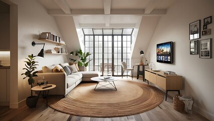 Fototapeta premium Studio apartment living room area