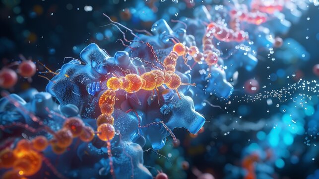 A detailed illustration of an enzyme-substrate complex, depicting the specific binding interactions that enable enzymes to catalyze biochemical reactions.