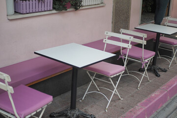 Charming Pink Outdoor Caf Seating Area