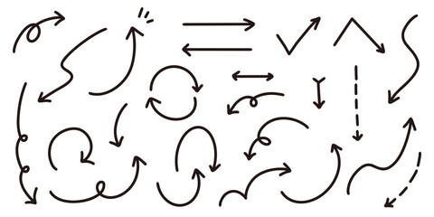 ベクターのペンの手書きの矢印セット 白黒