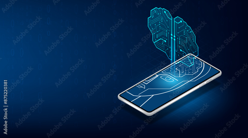 Poster technology artificial intelligence (ai) brain animation digital data concept.big data flow analysis.