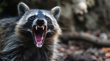 Obraz premium Animal rabies.World Rabies Day. raccoon with rabies virus