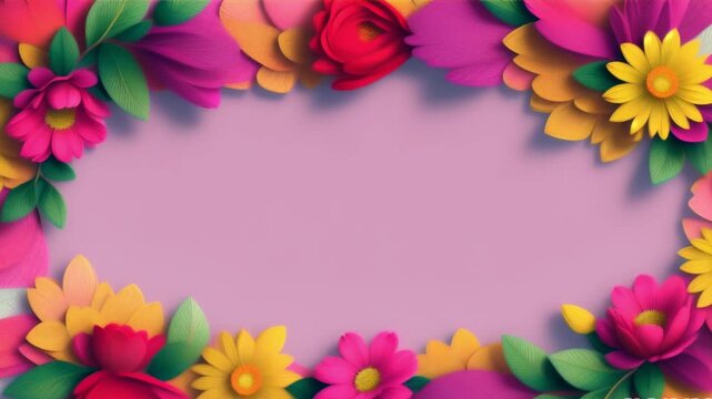 A colorful floral frame with a pink background ,generative ai